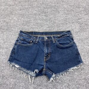 Levis 541 Cut Off Shorts Womens 32 Blue Denim Distressed Raw Hem Frayed